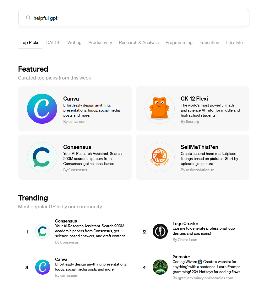 Launch of the OpenAI GPT store